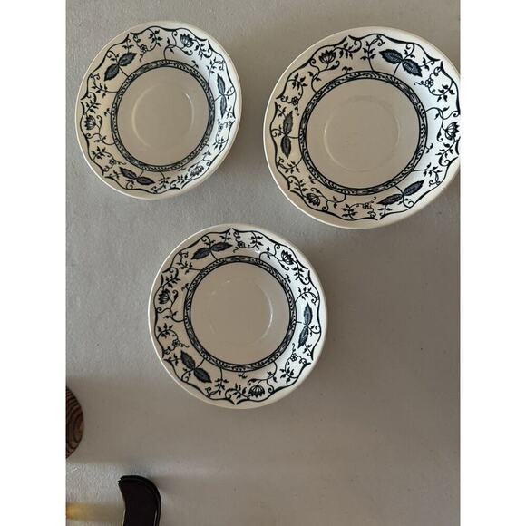 3 Cavalier Ironstone Blue Onion 6.25" Saucers Royal China USA ~ Discontinued - Picture 1 of 2